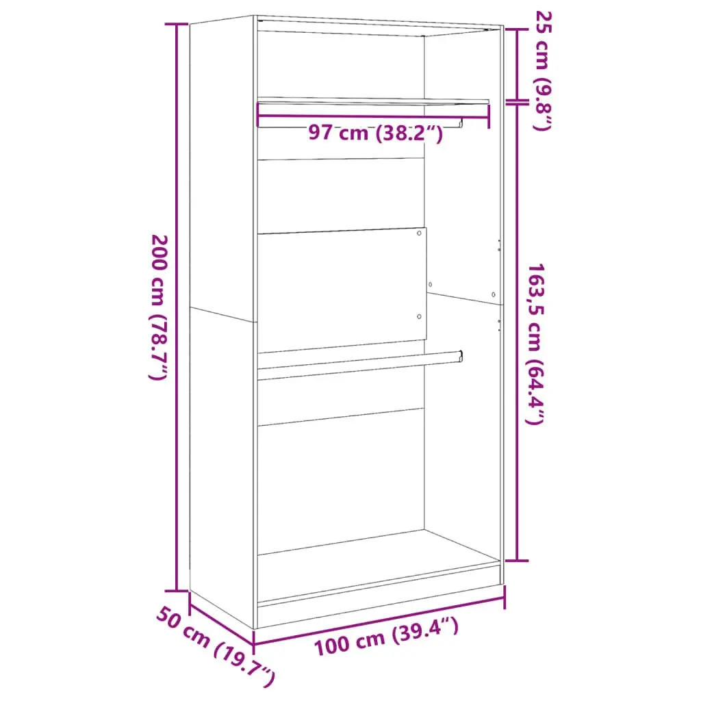 Brown Wardrobe Cupboard 100x50x200cm