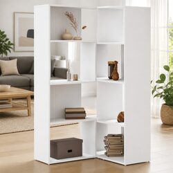 Corner Bookcase 4-Tier White 85x85x140cm Engineered Wood Shelving Storage Unit