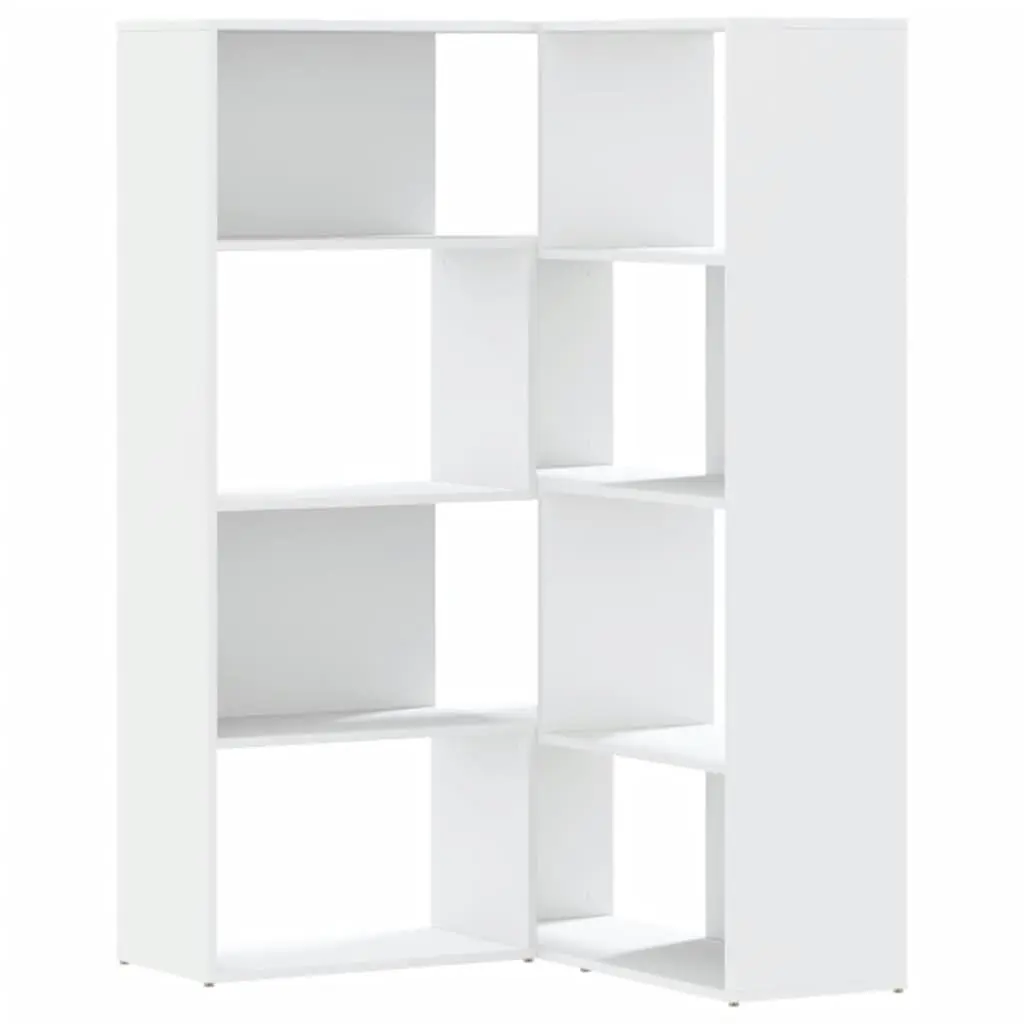 4-Tier White Corner Bookcase, Engineered Wood