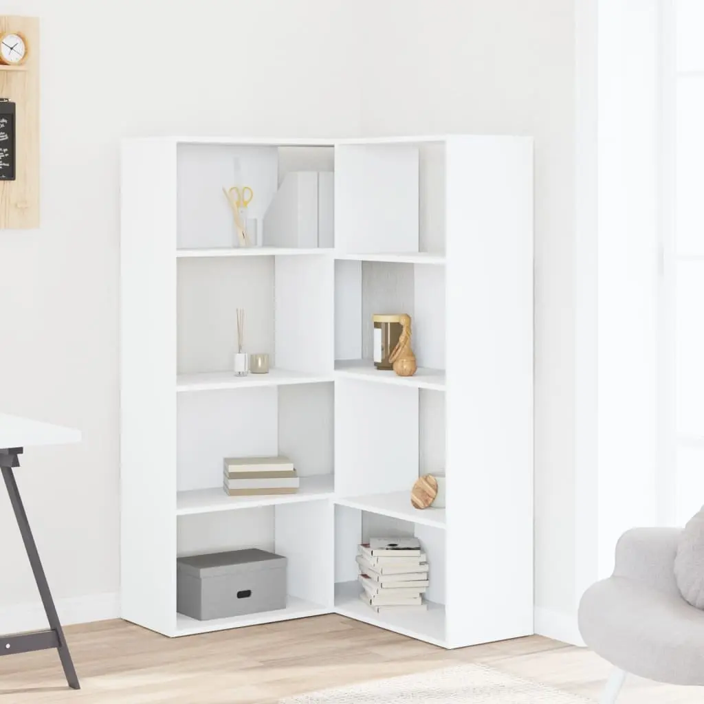 4-Tier White Corner Bookcase, Engineered Wood