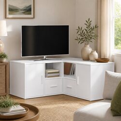 White Corner Cabinet with Durable Engineered Wood