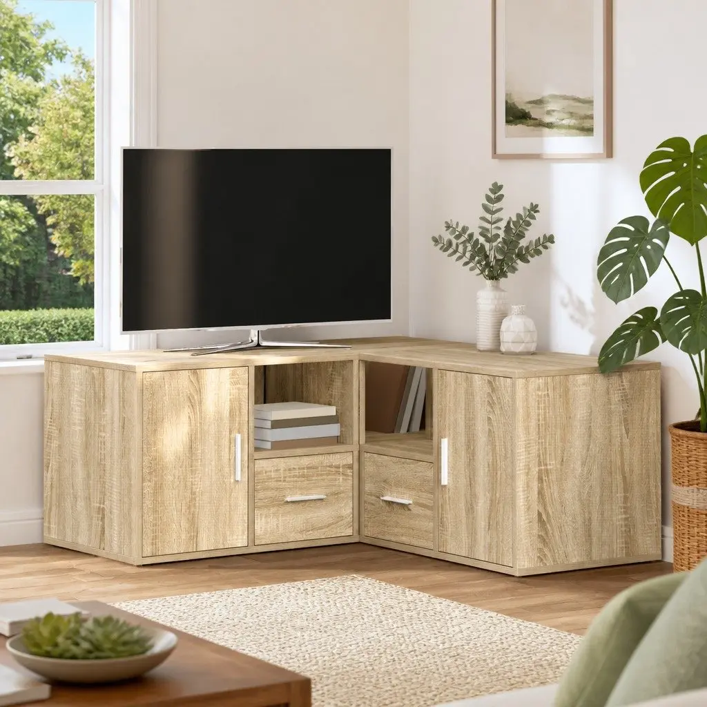 Brown Engineered Wood Corner Cabinet for Storage and Display