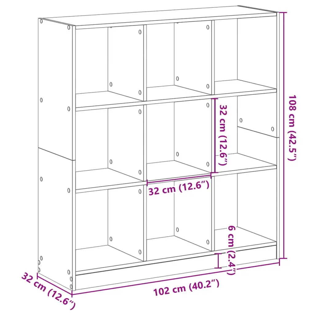 Brown Engineered Wood 9 Compartment Bookcase