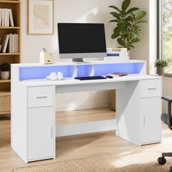 Stylish White Office Desk with RGB LED Lighting