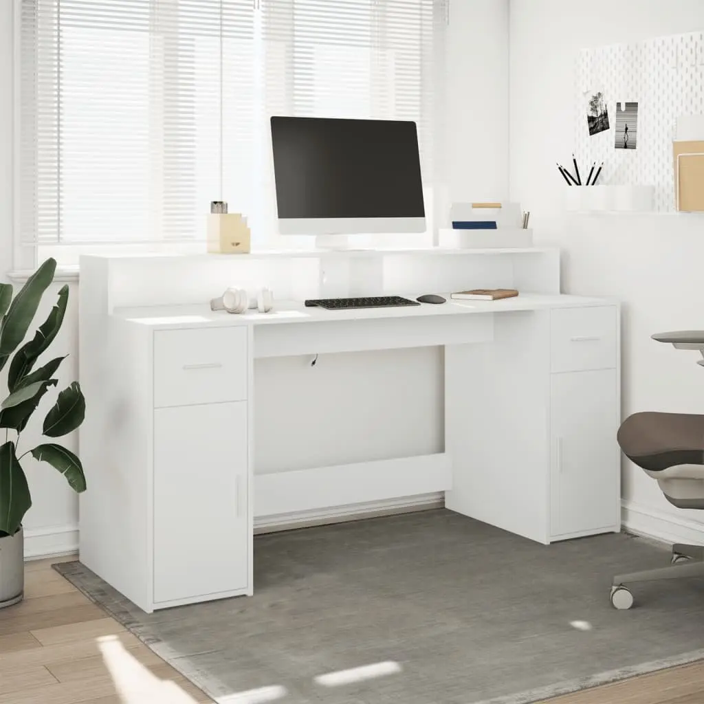 White Office Desk with RGB LED Lighting