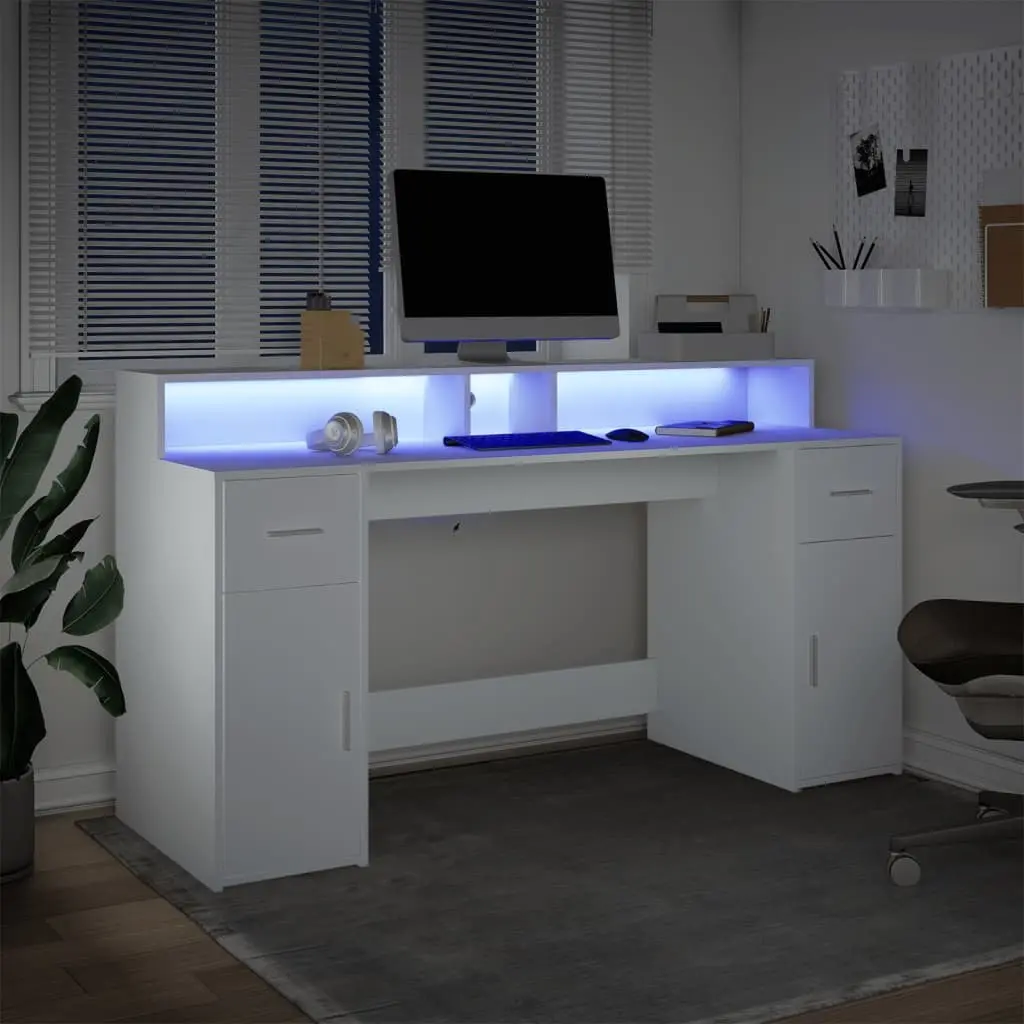 White Office Desk with RGB LED Lighting