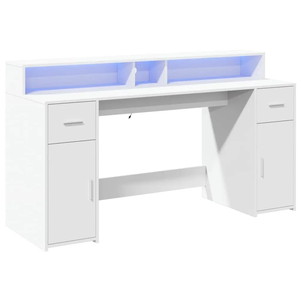 White Office Desk with RGB LED Lighting