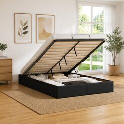 Black Faux Leather Ottoman Storage Bed Frame with Lift Mechanism
