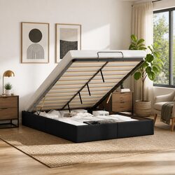 Sturdy Queen Size Ottoman Storage Bed Frame in Black