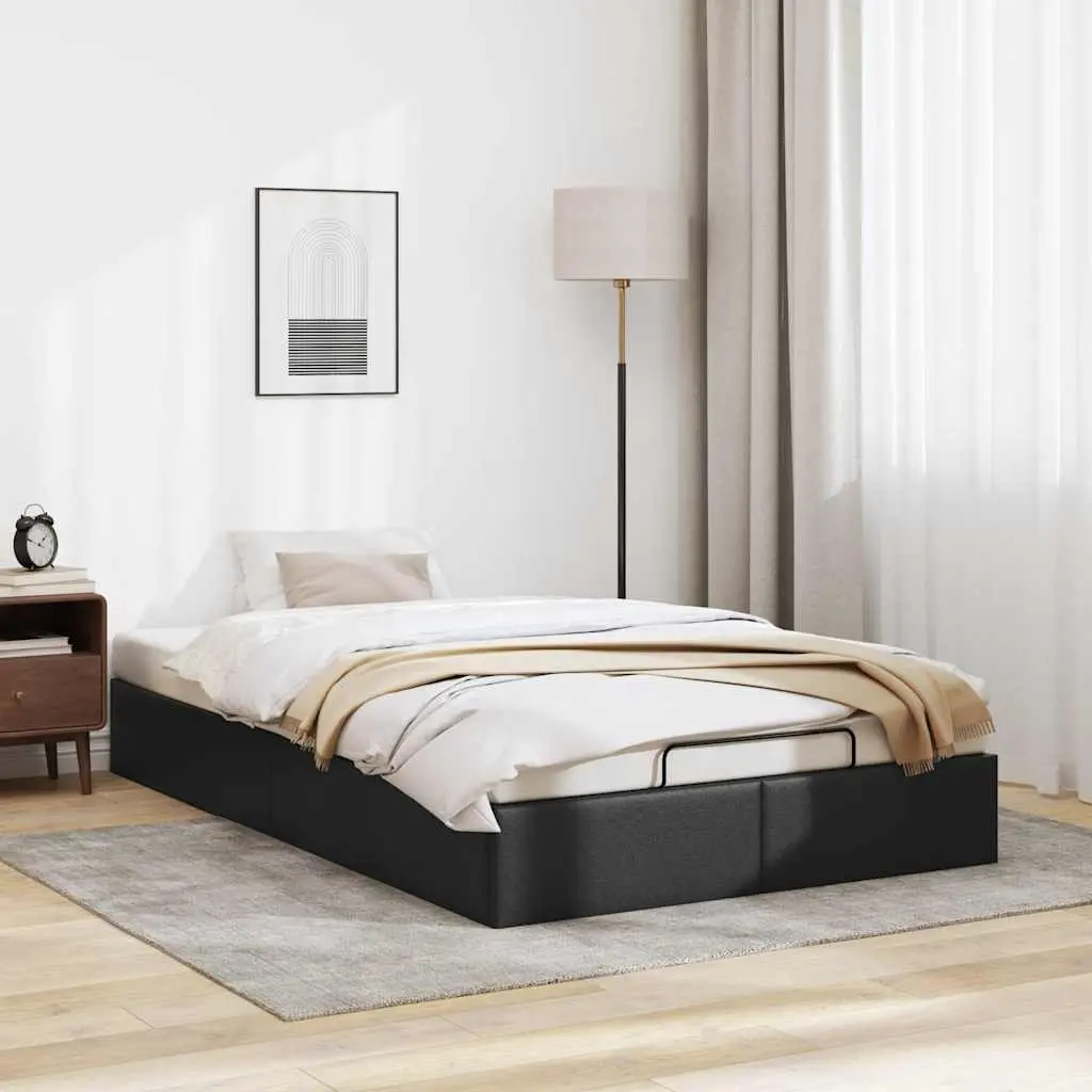 Ottoman Storage Bed Frame Faux Leather King Single Black