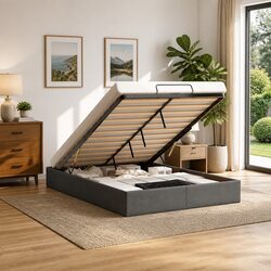 Grey Fabric Ottoman Storage Bed Frame with Lift Mechanism