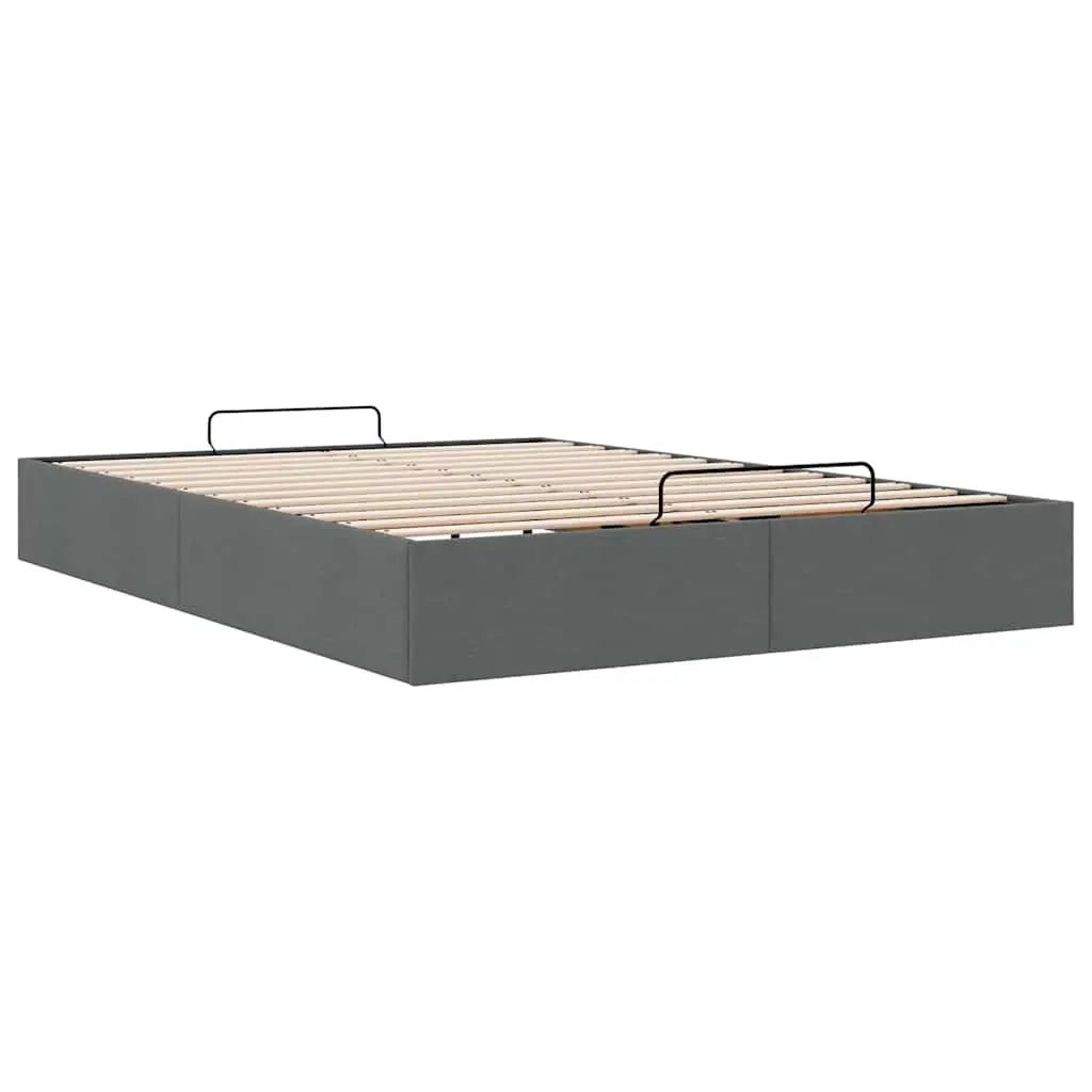 Ottoman Storage Bed Frame Polyester Fabric Double Grey Lift Mechanism