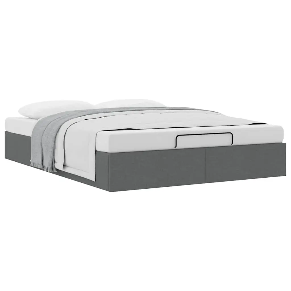 Ottoman Storage Bed Frame Polyester Fabric Queen Grey Lift-Up Base