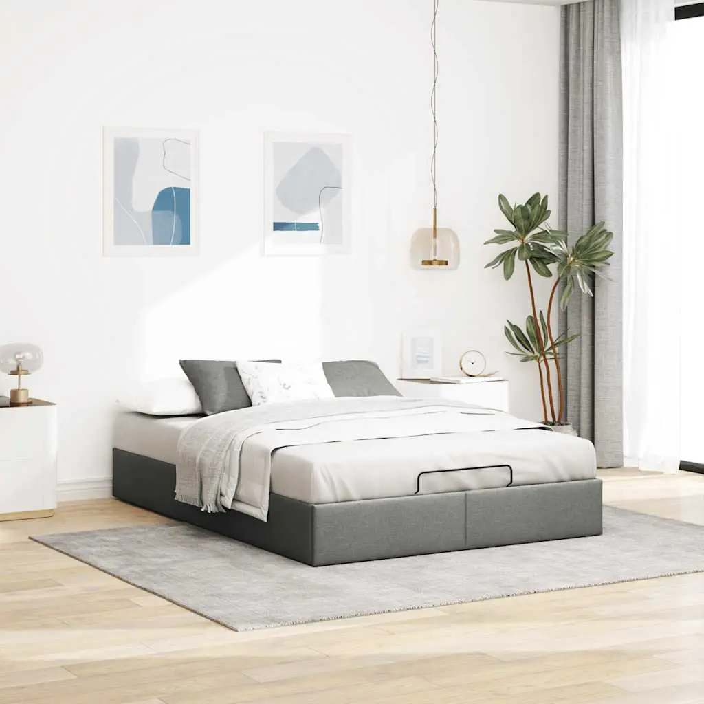 Ottoman Storage Bed Frame Polyester Fabric Queen Grey Lift-Up Base