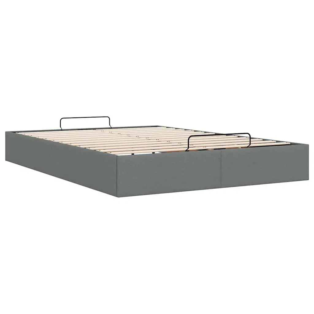 Ottoman Storage Bed Frame Polyester Fabric Queen Grey Lift-Up Base
