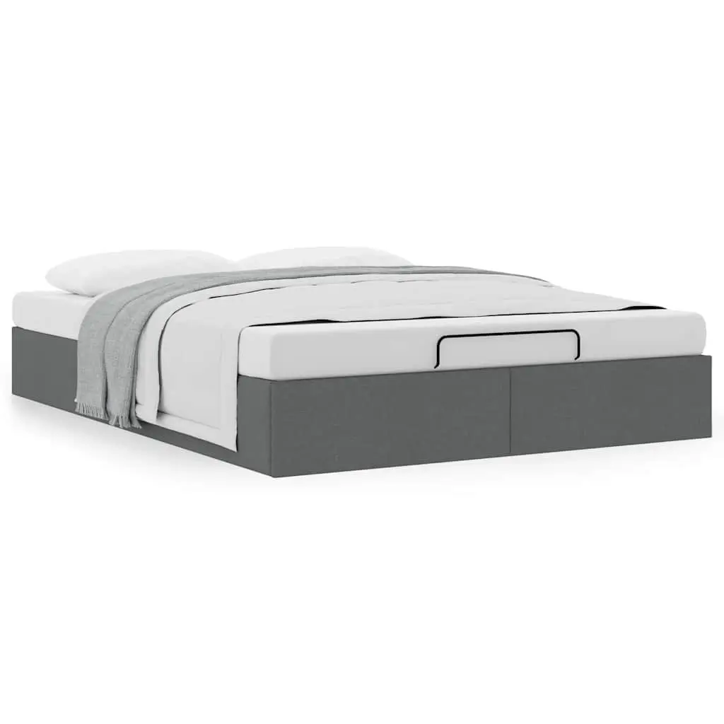 Ottoman Storage Bed Frame Polyester Fabric Queen Grey Lift-Up Base