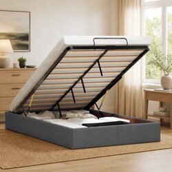 Sturdy Grey Fabric Ottoman Storage Bed Frame King Single