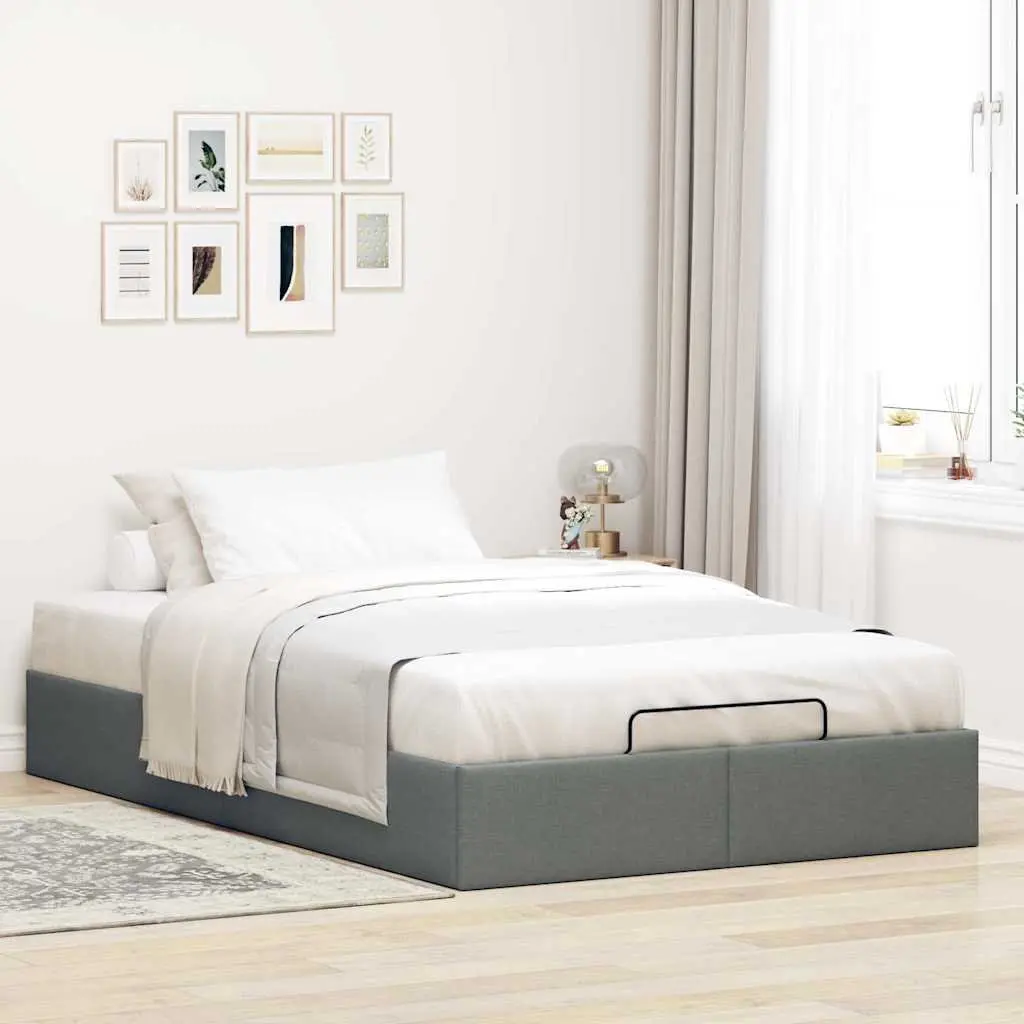 Grey Fabric Ottoman Storage Bed Frame King Single