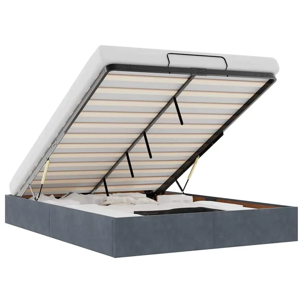 Grey Velvet Double Ottoman Bed Frame with Lift
