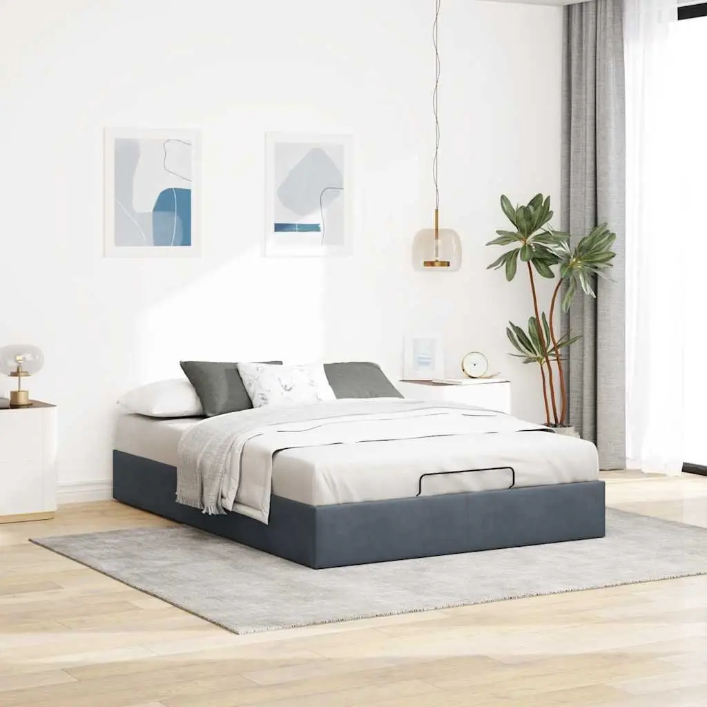 Grey Velvet Double Ottoman Bed Frame with Lift