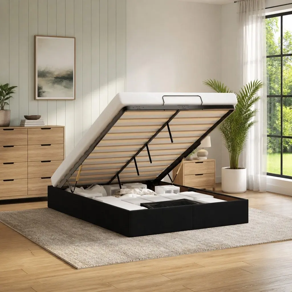 Black Velvet Double Ottoman Bed Frame