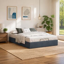 Velvet Grey Queen Ottoman Storage Bed Frame with Lift Mechanism