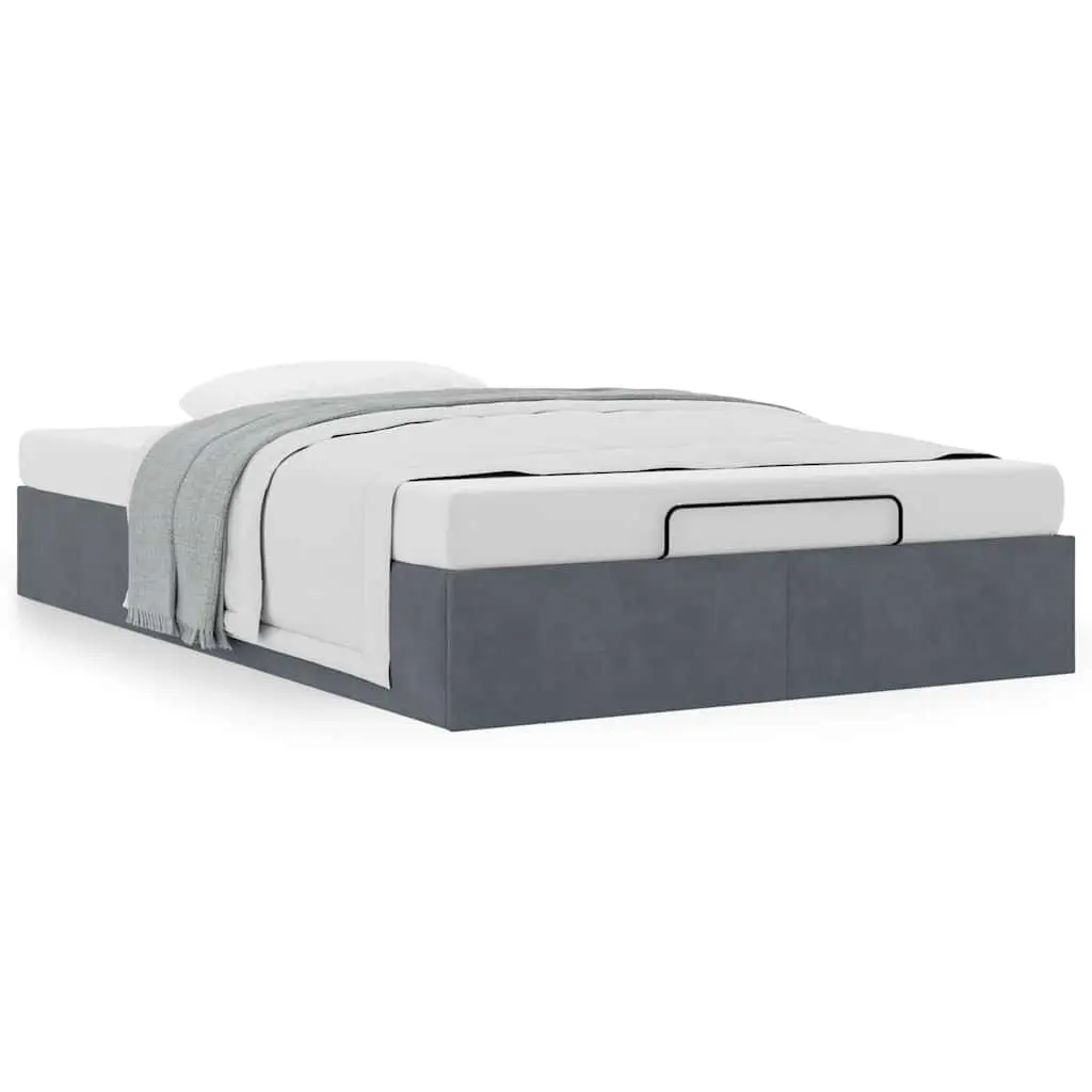 King Single Velvet Grey Ottoman Bed Frame with Storage