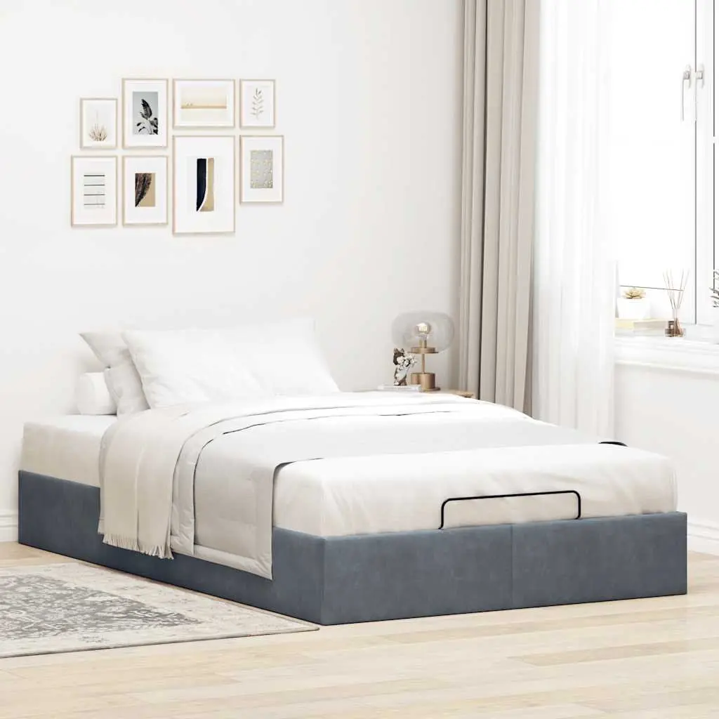 King Single Velvet Grey Ottoman Bed Frame with Storage