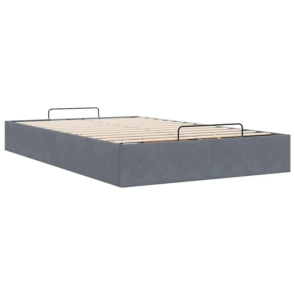 King Single Velvet Grey Ottoman Bed Frame with Storage