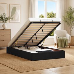 Black Velvet King Single Ottoman Storage Bed Frame