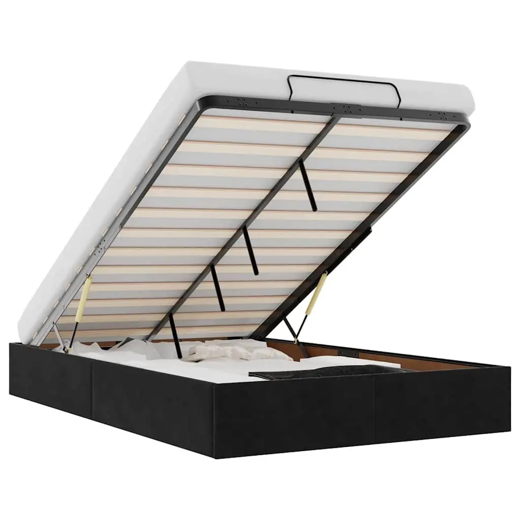 Black Velvet King Single Ottoman Storage Bed Frame