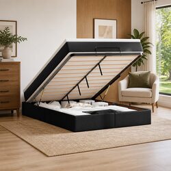Premium Black Faux Leather Ottoman Bed with Pocket Spring Mattress