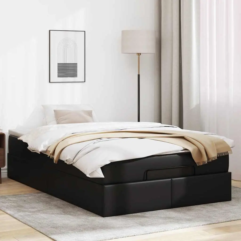 Super Single Ottoman Storage Bed in Black Faux Leather