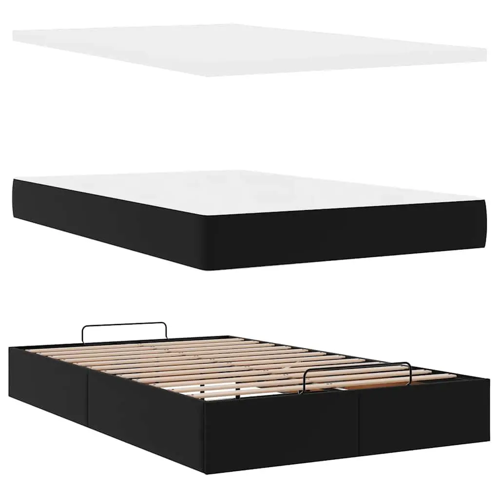 Super Single Ottoman Storage Bed in Black Faux Leather
