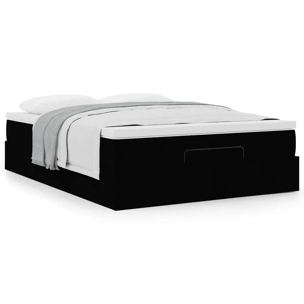 Double Ottoman Bed Polyester Fabric Black with Pocket Spring Mattress
