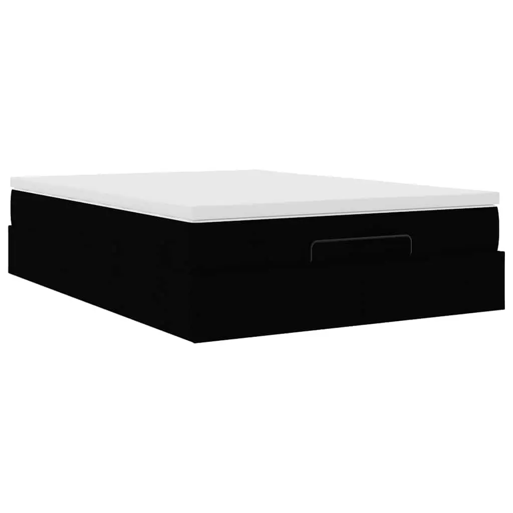 Double Ottoman Bed Polyester Fabric Black with Pocket Spring Mattress