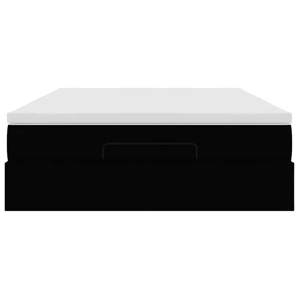 Double Ottoman Bed Polyester Fabric Black with Pocket Spring Mattress