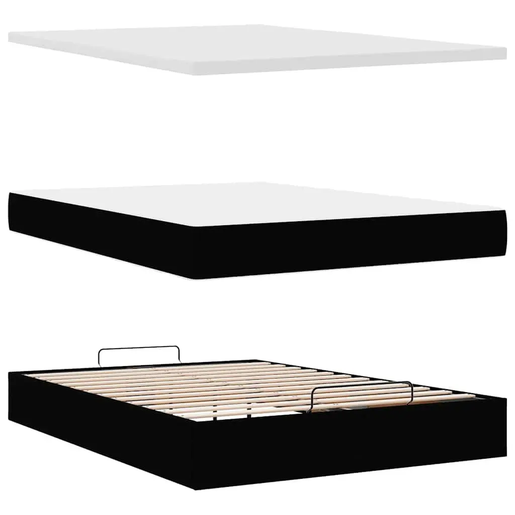 Double Ottoman Bed Polyester Fabric Black with Pocket Spring Mattress