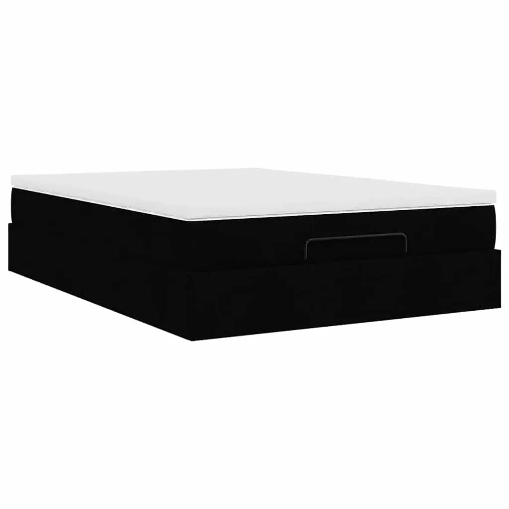 Double Ottoman Bed Polyester Fabric Black with Pocket Spring Mattress