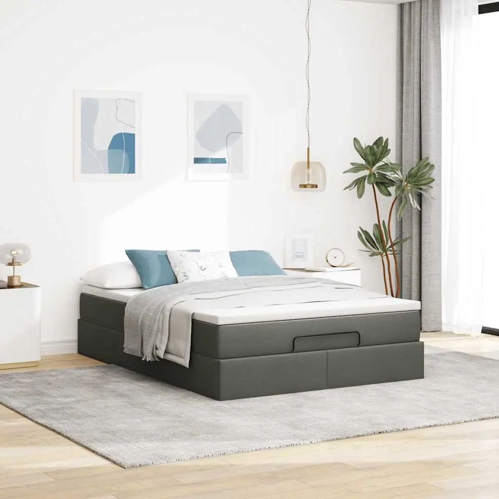 Ottoman Bed Pocket Spring Mattress Queen Grey Fabric Storage Lift Base