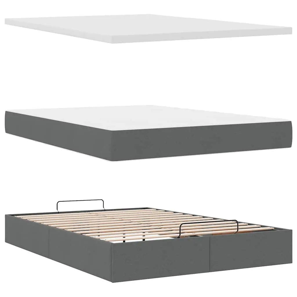 Ottoman Bed Pocket Spring Mattress Queen Grey Fabric Storage Lift Base