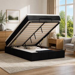 King Single Ottoman Bed Frame with Pocket Spring - Black