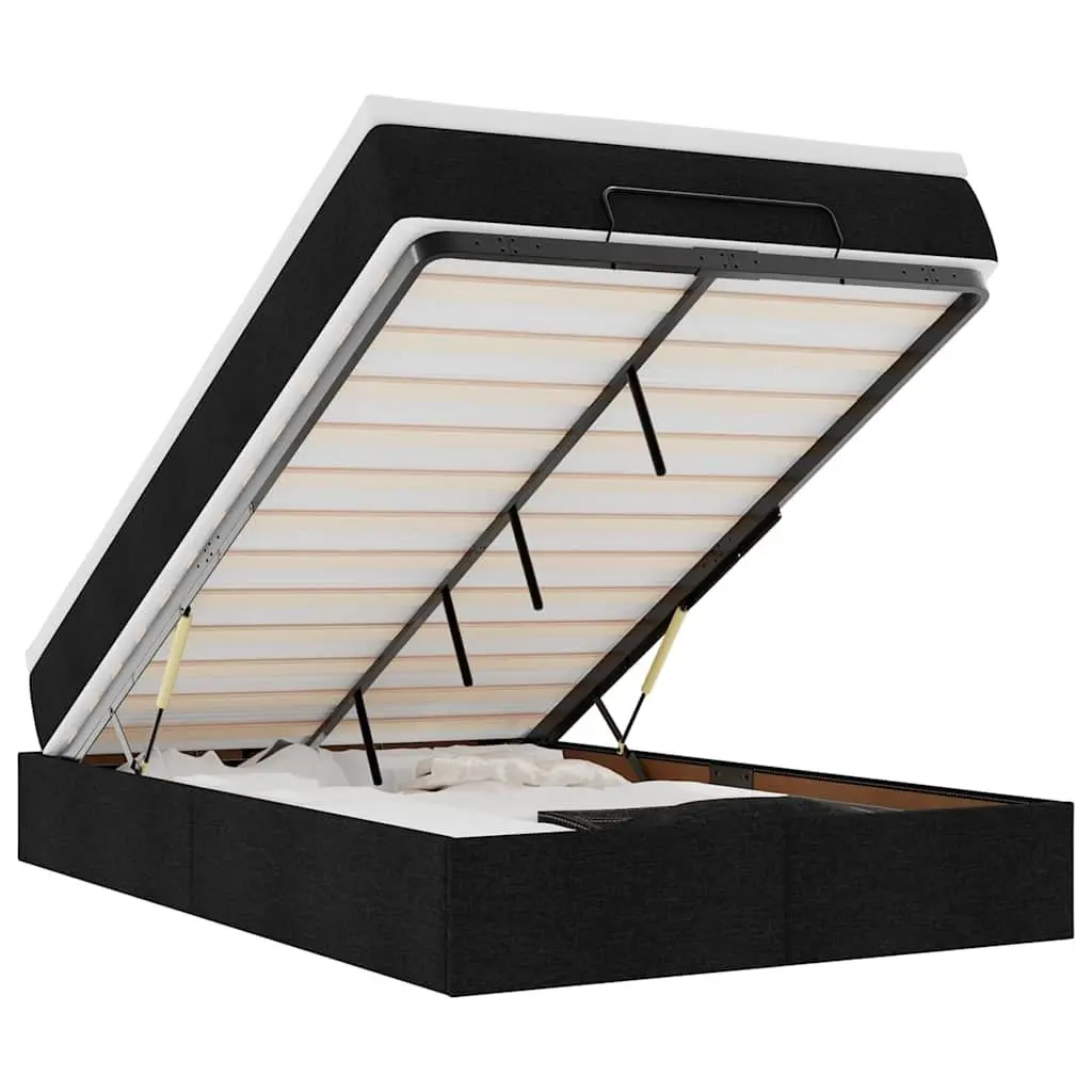 Ottoman Bed King Single Black Fabric Storage Lift Up Frame with Pocket Spring