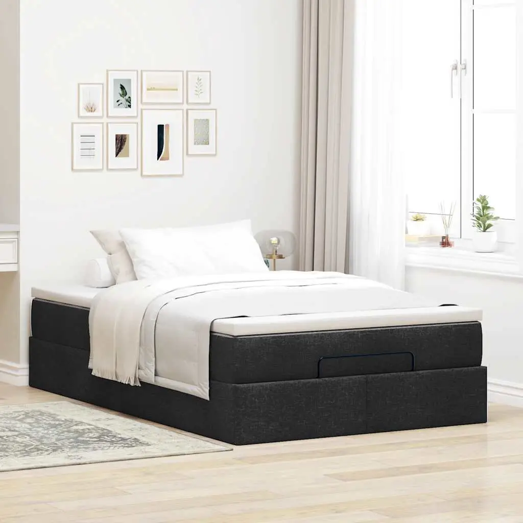Ottoman Bed King Single Black Fabric Storage Lift Up Frame with Pocket Spring
