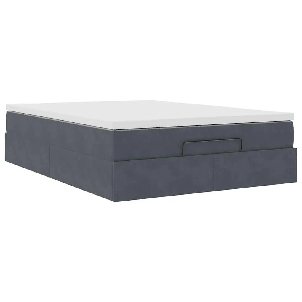 Ottoman Bed Double Velvet Grey Pocket Spring Mattress Storage