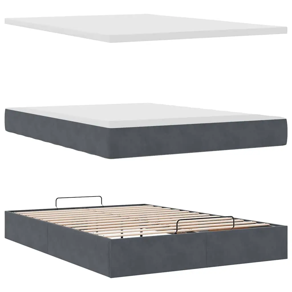 Ottoman Bed Double Velvet Grey Pocket Spring Mattress Storage