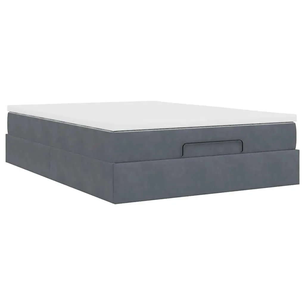 Ottoman Bed Double Velvet Grey Pocket Spring Mattress Storage