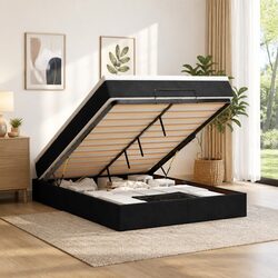 Black Velvet Ottoman Bed with Pocket Spring Mattress