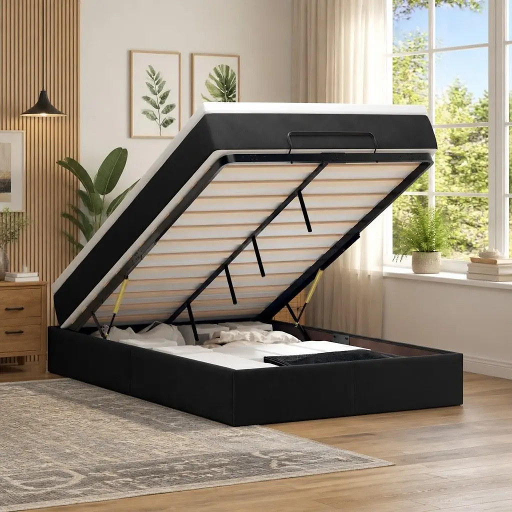Black Velvet Ottoman Storage Bed King Single