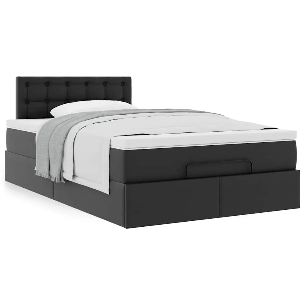 Ottoman Bed Faux Leather King Single Black with Mattress Storage Lift Frame